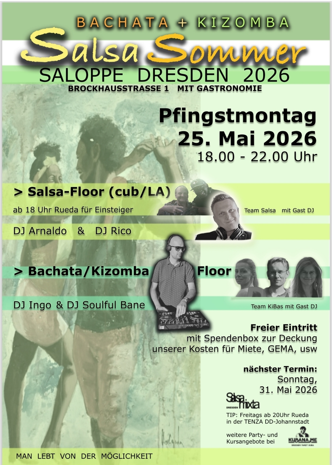 Pfingstmontag: Saloppe SalsaTanzAbend – Salsa, Bachata, Kizomba und Rueda